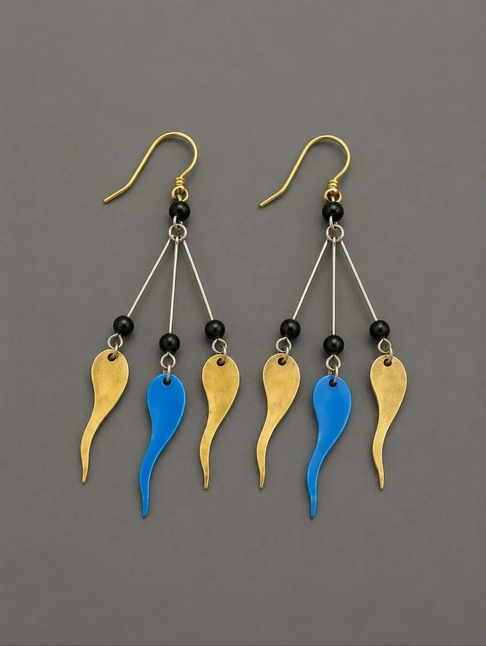 3/$30 VTG Funky Brass Spinner Dangle Hook Earrings